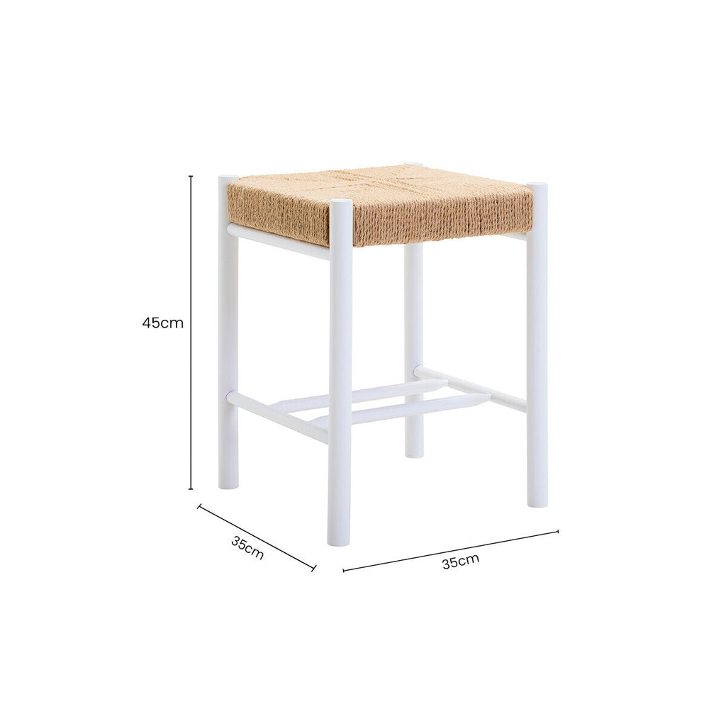 Bandar Natural Rope White Beechwood Stool with Handwoven Seat