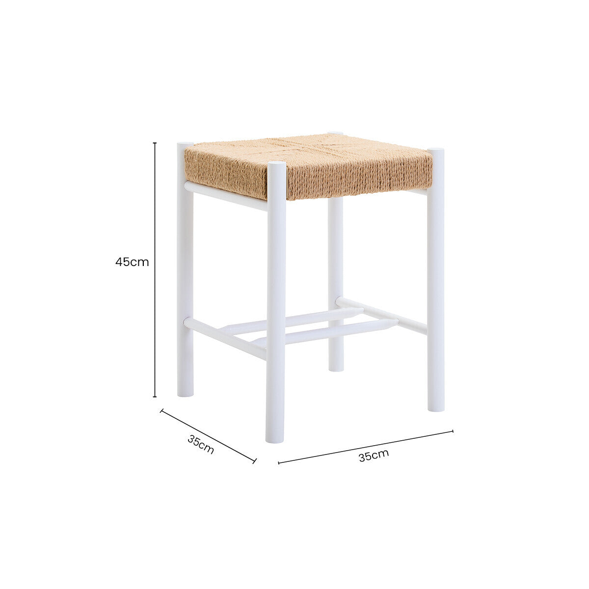 Bandar Natural Rope White Beechwood Stool with Handwoven Seat