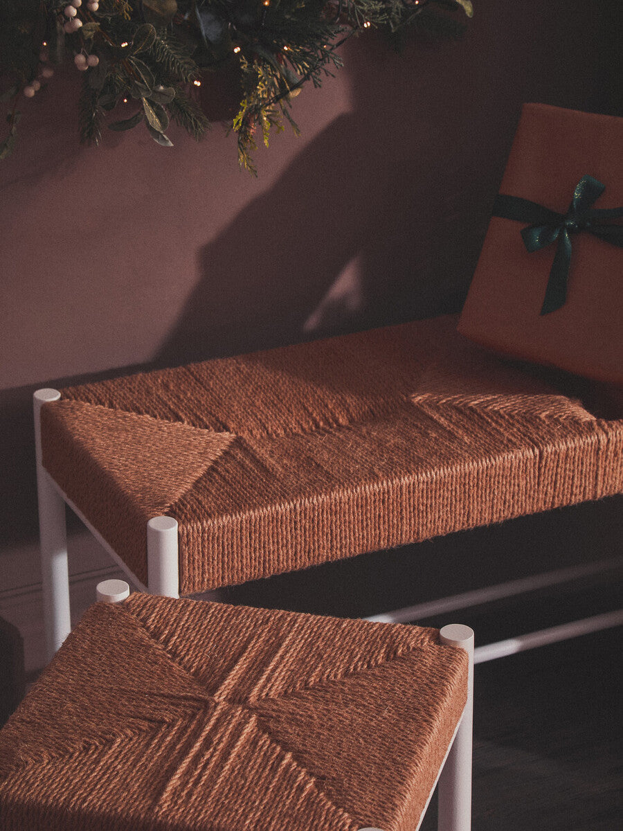 Bandar Natural Rope and White Wood Stool