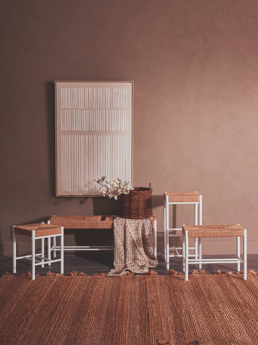 Bandar Natural Rope White Beechwood Stool with Handwoven Seat
