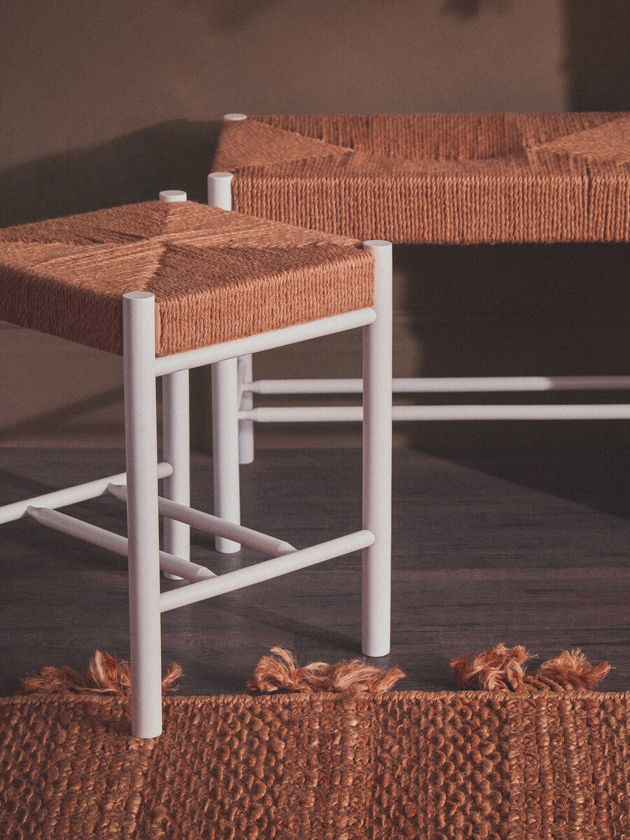Bandar Natural Rope and White Wood Stool