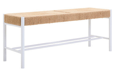 Bandar Large Natural Rope White Beechwood Bench with Handwoven Seat
