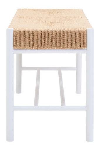 Bandar Large Natural Rope White Beechwood Bench with Handwoven Seat