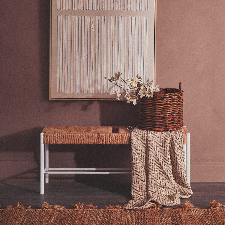 Bandar Large Natural Rope White Beechwood Bench with Handwoven Seat