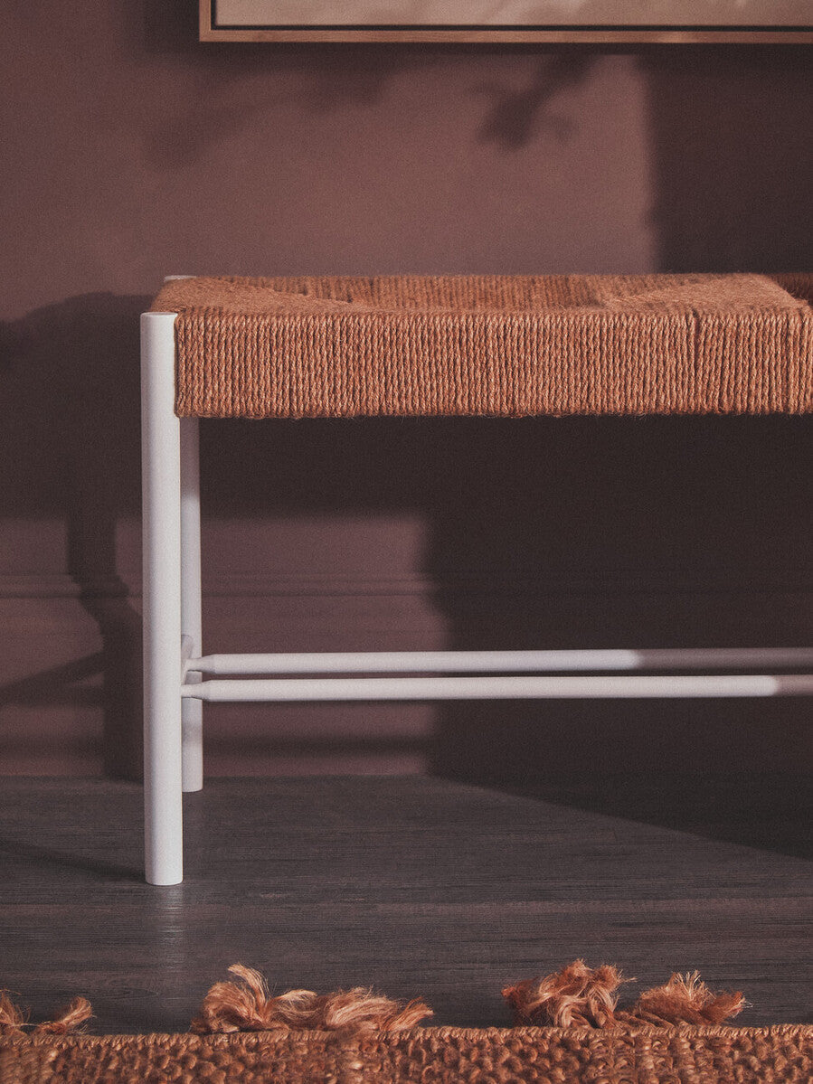 Bandar Large Natural Rope and White Wood Bench