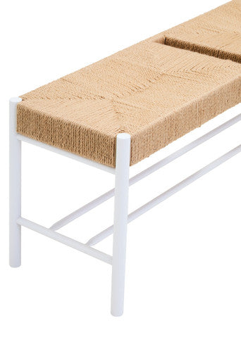 Bandar Large Natural Rope White Beechwood Bench with Handwoven Seat