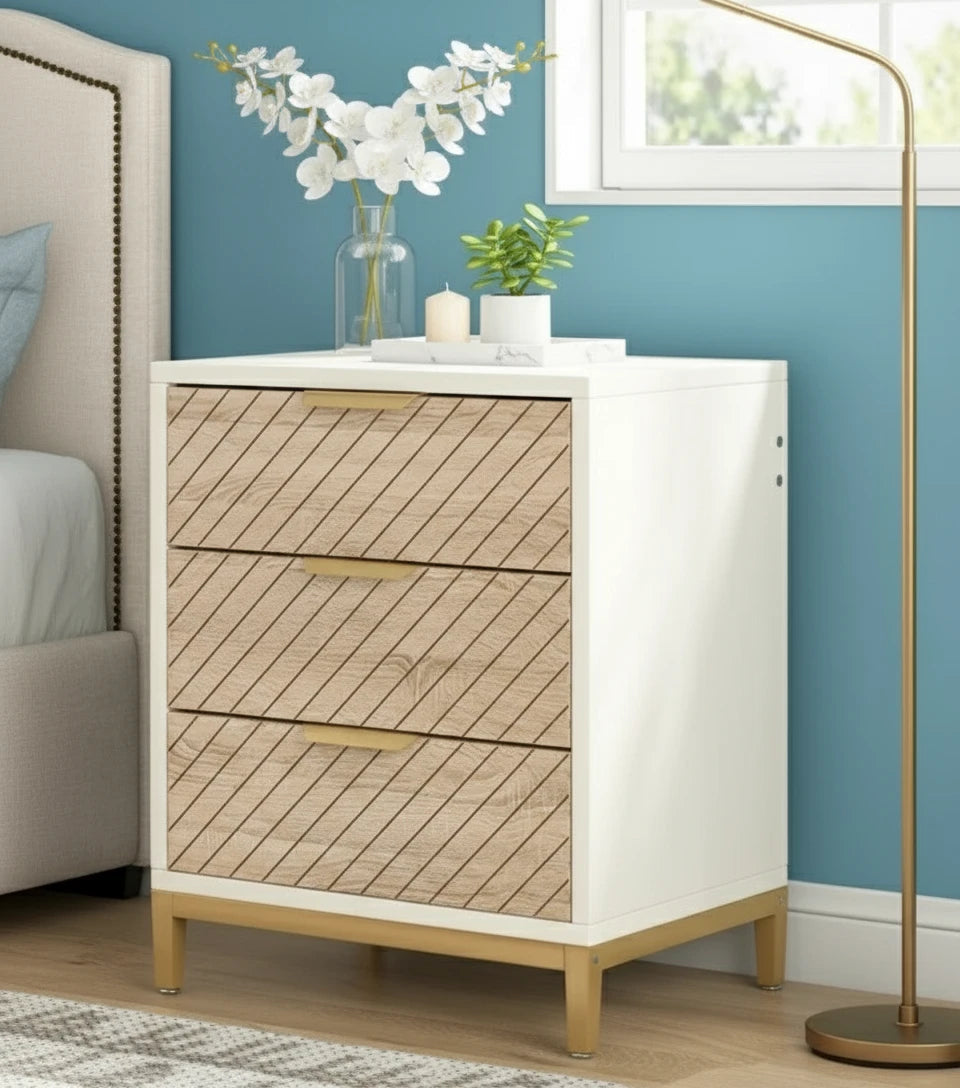 Modern 3-Drawer Nightstand with Textured Wood Finish