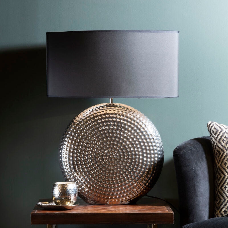Evette Small Hammered Chrome Finish Table Lamp