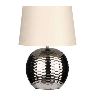 Amiya Silver Ceramic Table Lamp with Beige Fabric Shade
