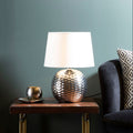 Amiya Silver Ceramic Table Lamp with Beige Fabric Shade