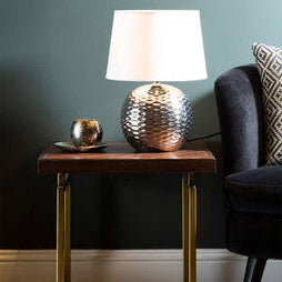 Amiya Silver Ceramic Table Lamp with Beige Fabric Shade
