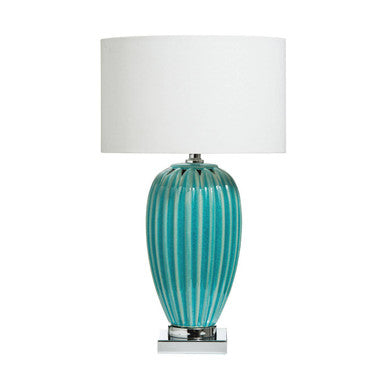 Apus Turquoise Ceramic Table Lamp with White Shade