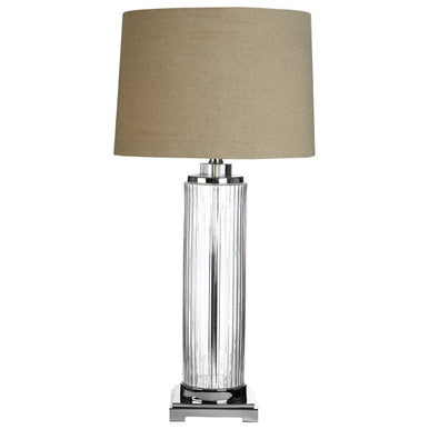Alona Clear Glass Table Lamp with Stone Linen Shade