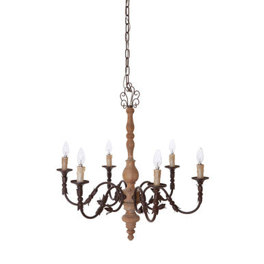 Paulette Wood and Metal 6 Arm Chandelier