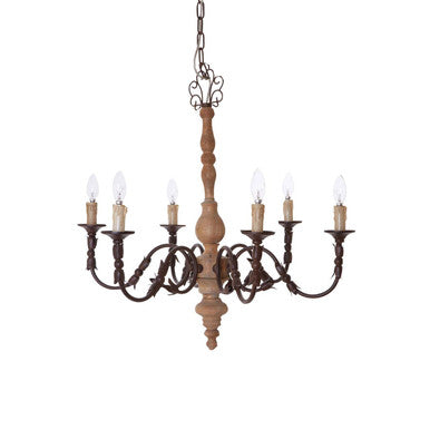 Paulette Wood and Metal 6 Arm Chandelier