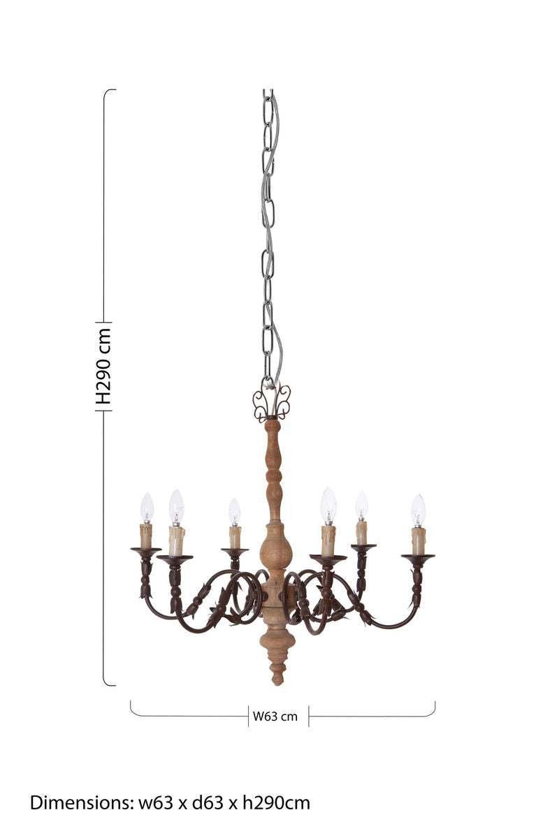 Paulette Wood and Metal 6 Arm Chandelier
