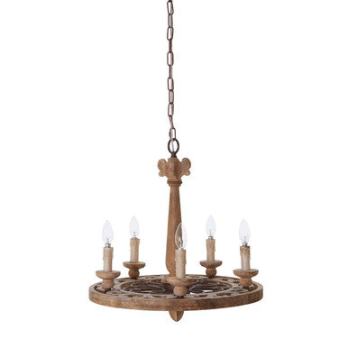 Paxton 5 Arm Oak Wood Chandelier