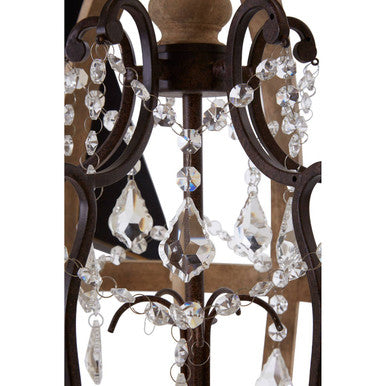 Pia 5 Arm Metal and Oak Wood Orb Chandelier