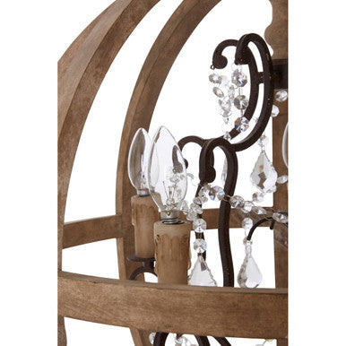 Pia 5 Arm Metal and Oak Wood Orb Chandelier