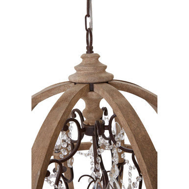Pia 5 Arm Metal and Oak Wood Orb Chandelier