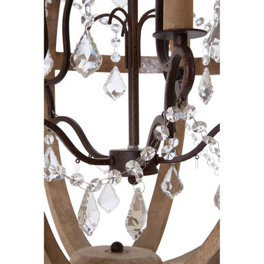 Pia 5 Arm Metal and Oak Wood Orb Chandelier