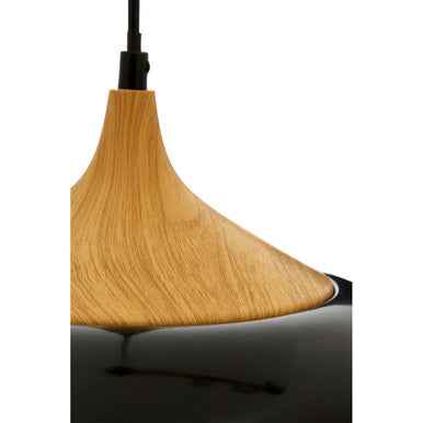 Blayne Black Metal And Wood Effect Pendant Light