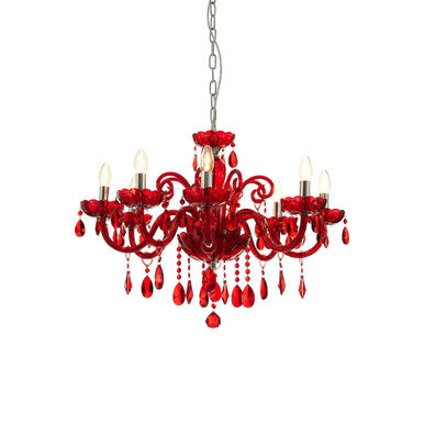 Morano 8 Bulb Red Crystal Glass Chandelier