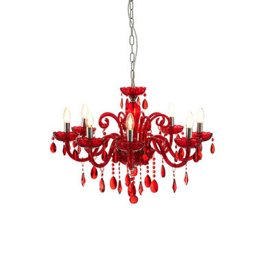 Morano 8 Bulb Red Crystal Glass Chandelier