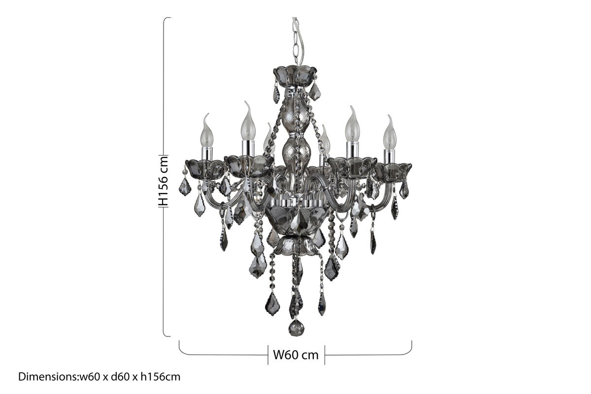 Morano 6 Bulb Smoked Crystal Glass Chandelier