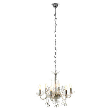 Morano 6 Bulb Clear Crystal Glass Chandelier