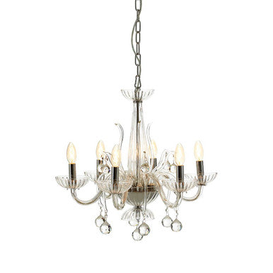 Morano 6 Bulb Clear Crystal Glass Chandelier