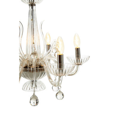 Morano 6 Bulb Clear Crystal Glass Chandelier