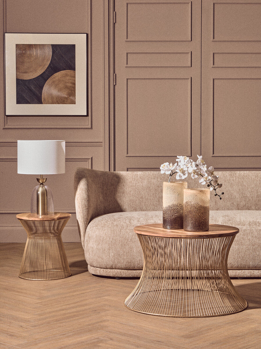 Sellis Clear Glass and Antique Brass Finish Metal Table Lamp
