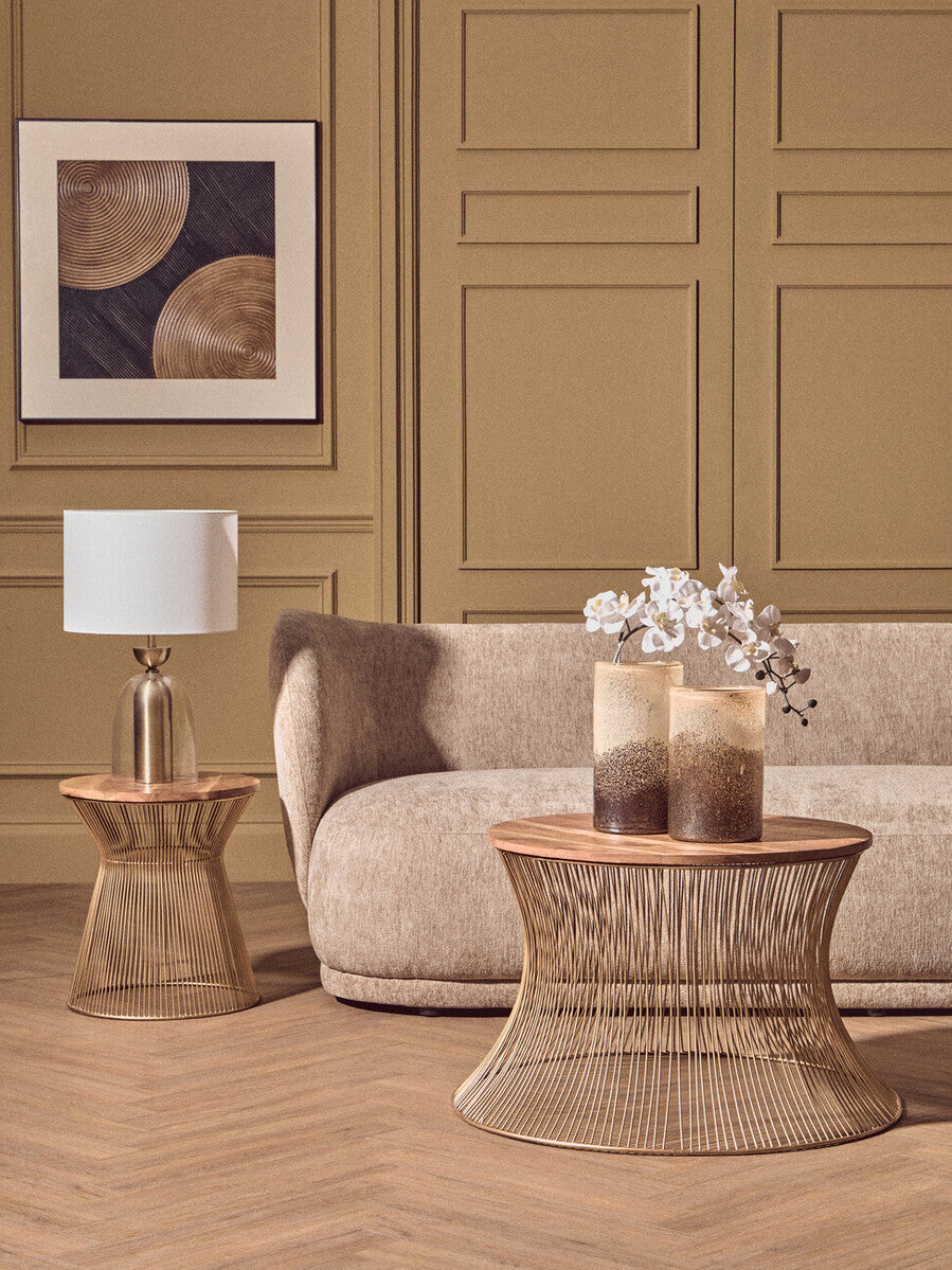 Sellis Clear Glass and Antique Brass Finish Metal Table Lamp