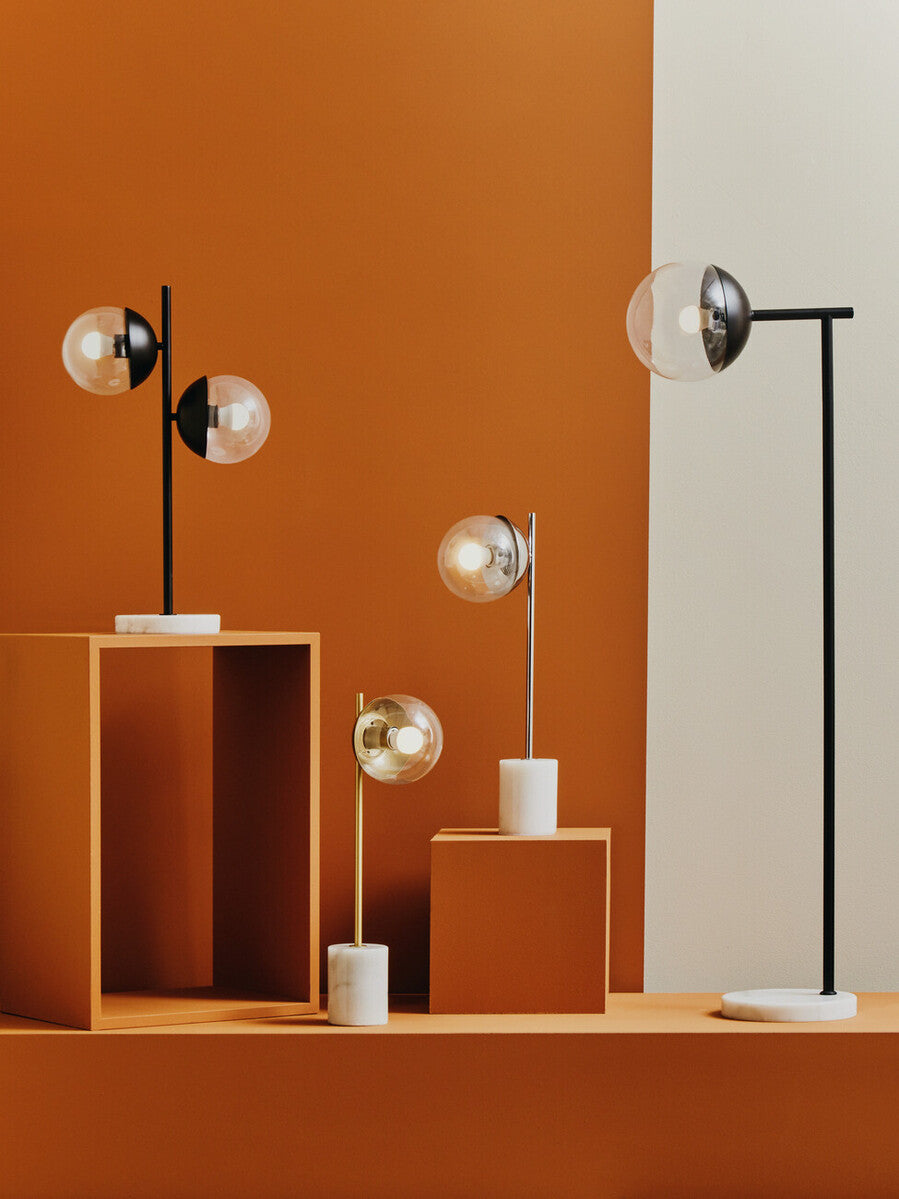 Revive Two Light Black Metal and Marble Table Lamp
