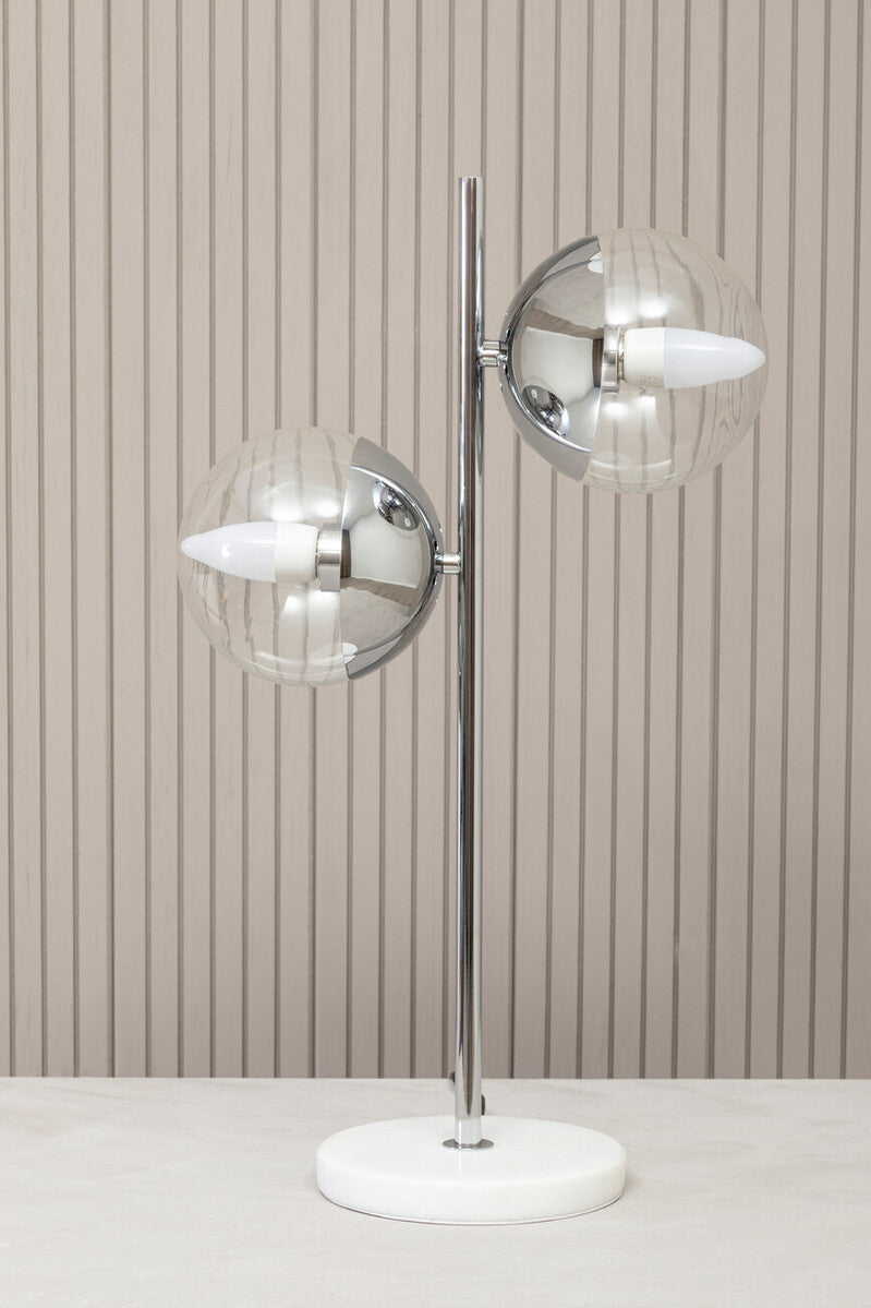 Revive Two Light Chrome and White Marble Table Lamp