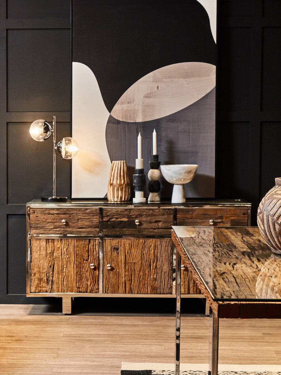 Revive Two Light Chrome and White Marble Table Lamp