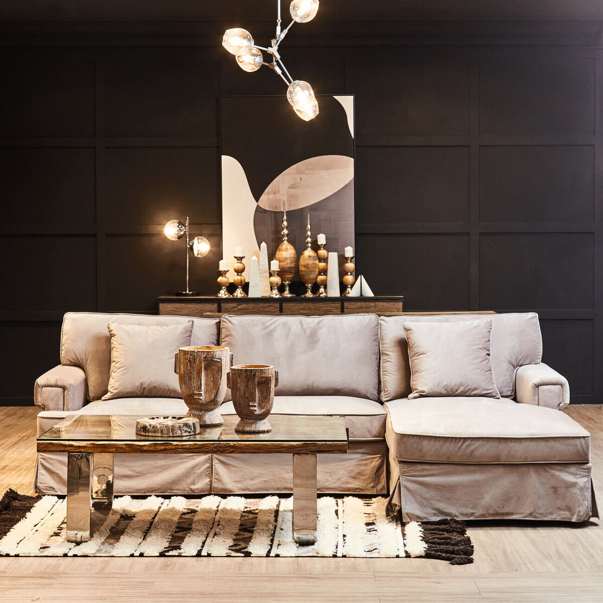 Revive Two Light Chrome and White Marble Table Lamp