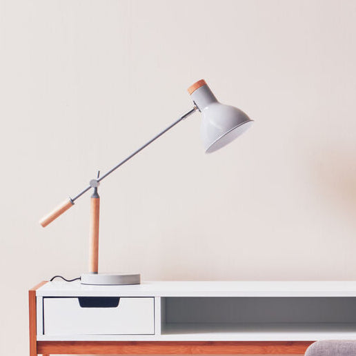 Stockholm Matte Grey and Wood Adjustable Desk Lamp