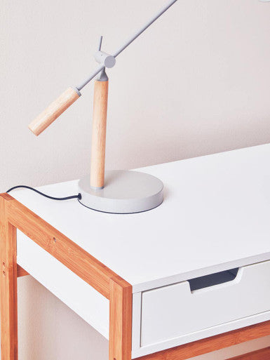 Stockholm Matte Grey and Wood Adjustable Desk Lamp
