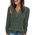 New Women's Round Neck Sunken Stripe Brushed Solid Color Button Stitching Solid Color T-shirt