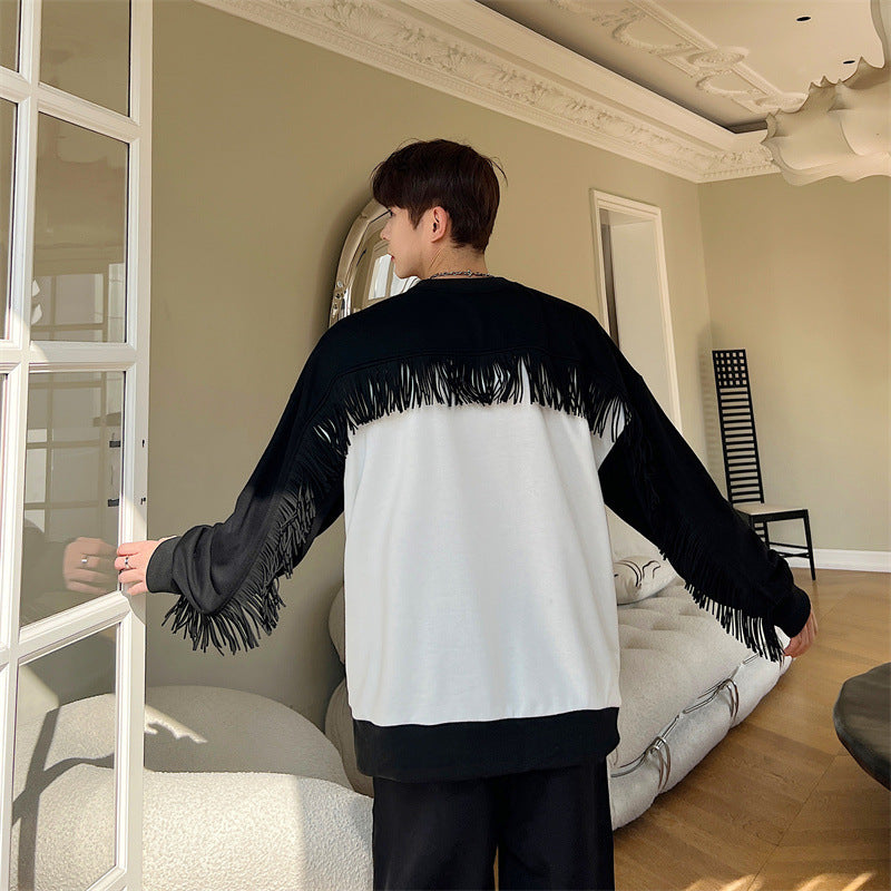 Black And White Contrast Round Neck Pullover