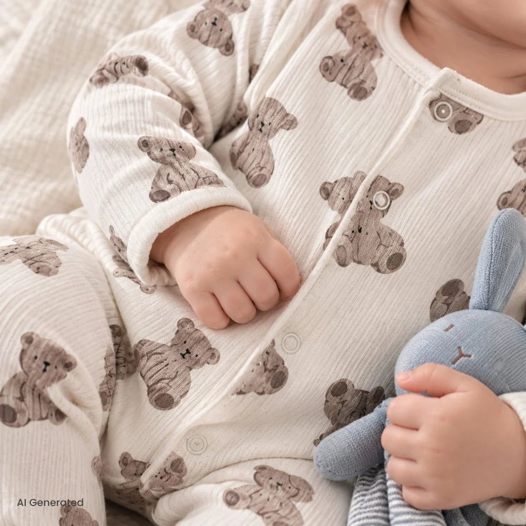 HelloBaby Bear Print Long Sleeve Footed Baby Sleepsuit (Newborn to 6-9 Months)