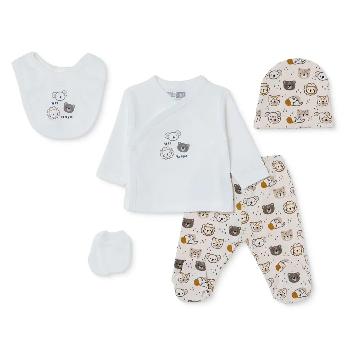HelloBaby 5 Piece Crew Neck Animal Print Boxed Baby Hospital Bag Set (Newborn)