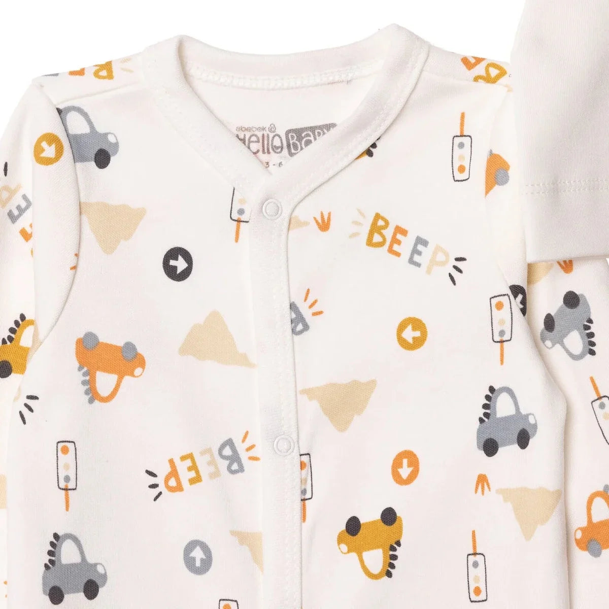 HelloBaby Car Print Baby Bodysuit, Hat & Sleepsuit Set (Newborn to 3-6 Months)