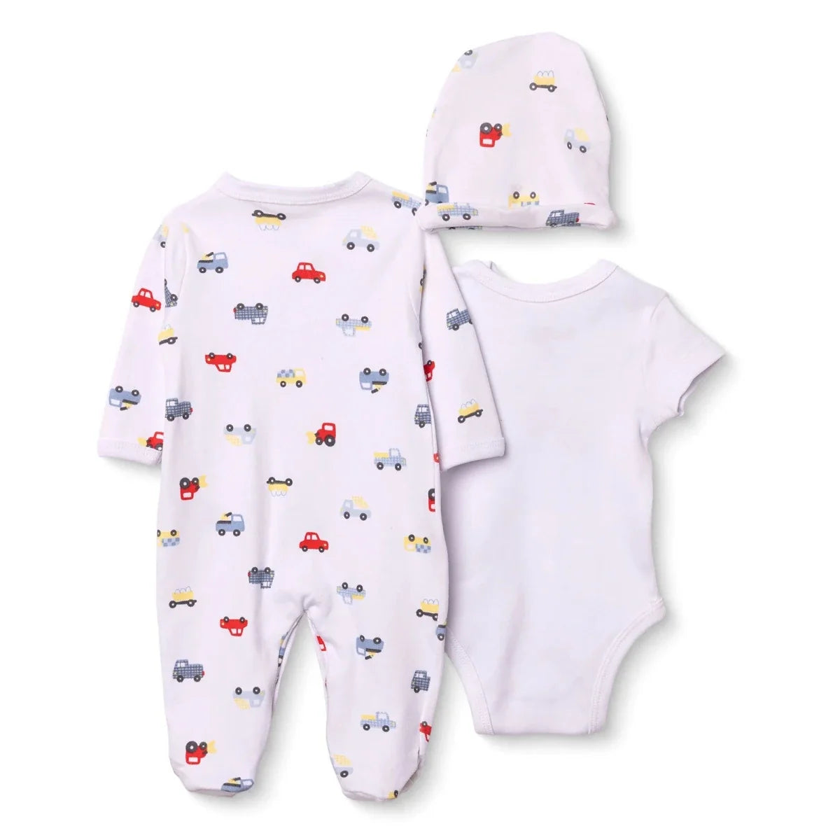 HelloBaby Car Print Baby Bodysuit, Hat & Sleepsuit Set (Newborn to 3-6 Months)