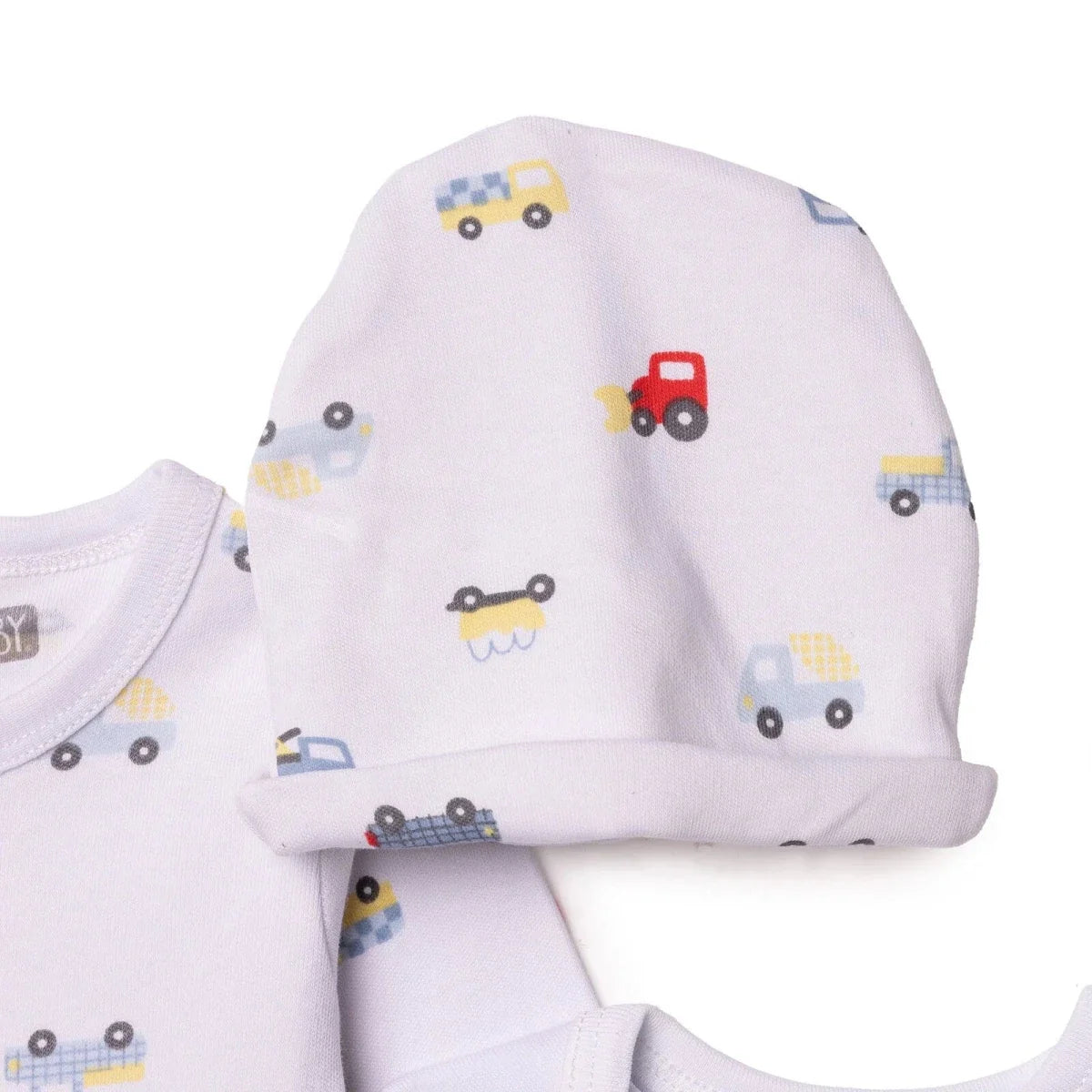 HelloBaby Car Print Baby Bodysuit, Hat & Sleepsuit Set (Newborn to 3-6 Months)