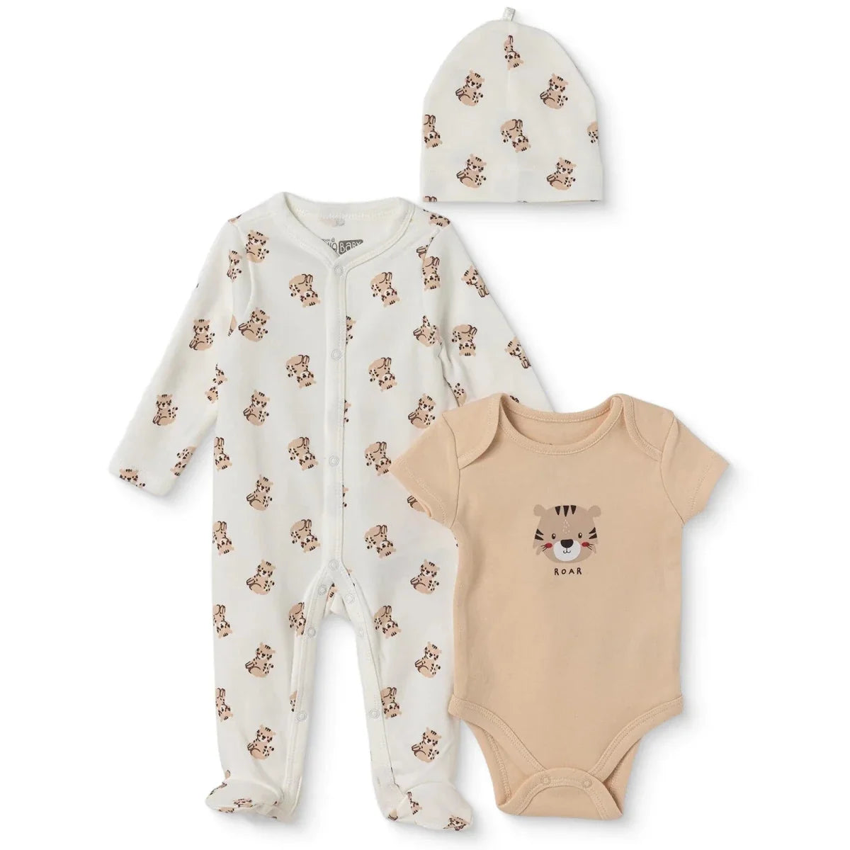 HelloBaby "Roar" Slogan Baby Bodysuit, Hat & Sleepsuit Set (Newborn to 3-6 Months)