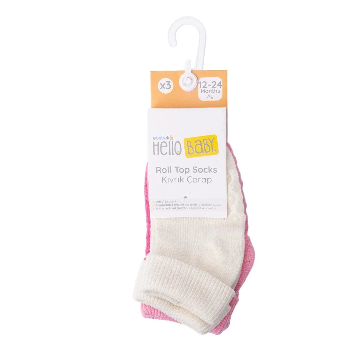 HelloBaby 3 Pack Roll-Top Baby Socks (Newborn to 12-24 Months)