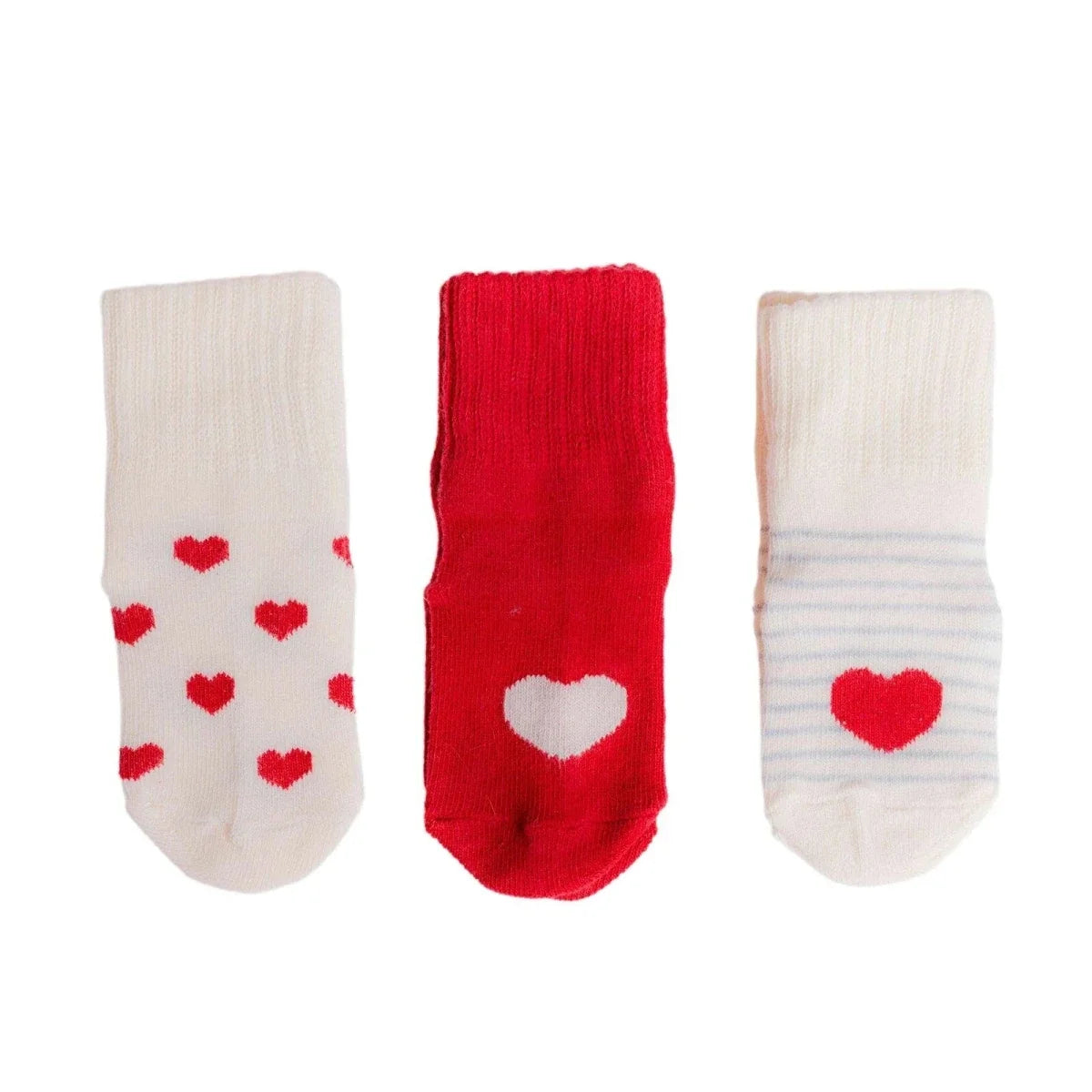 HelloBaby Heart Print 3 Pack Roll-Top Baby Socks (Newborn to 12-24 Months)